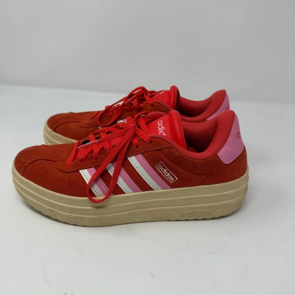 Adidas VL Court Bold Platform Sneaker Red Pink Suede Low Top Women Size 7